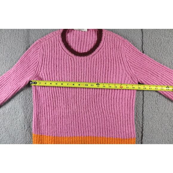 Valentino Sweater Womens Large Silk Pink Colorblock Ribbed Knit Pullover Italy - Picture 7 of 7